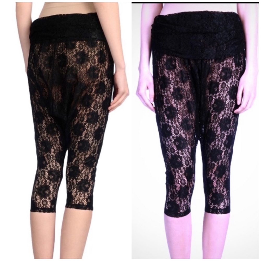 Italian HAPPINESS black lace  fold over Leggings cover up